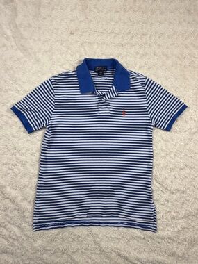 Polo by Ralph Lauren Blue & White Striped Polo with Red Pony